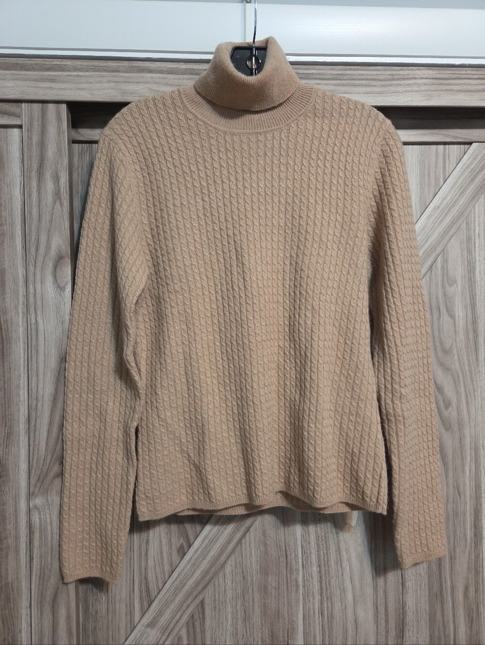 Womens Cashmere Cable Knit Turtleneck Sweater - Camel Made By Iris Singer